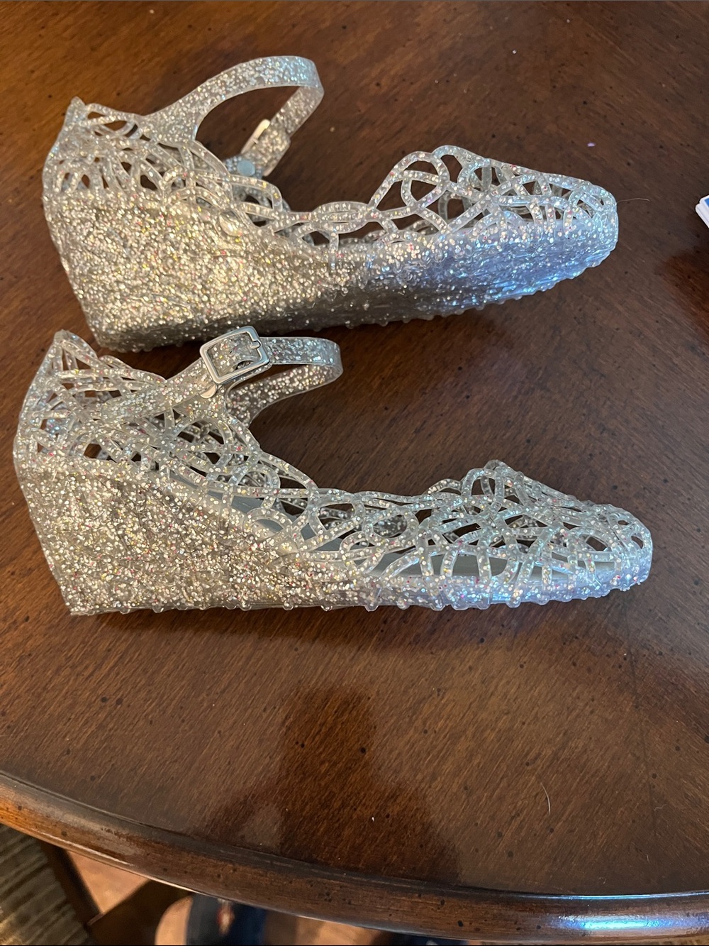 Wild Diva Silver Glitter Cutout Jelly wedge with Ankle Strap